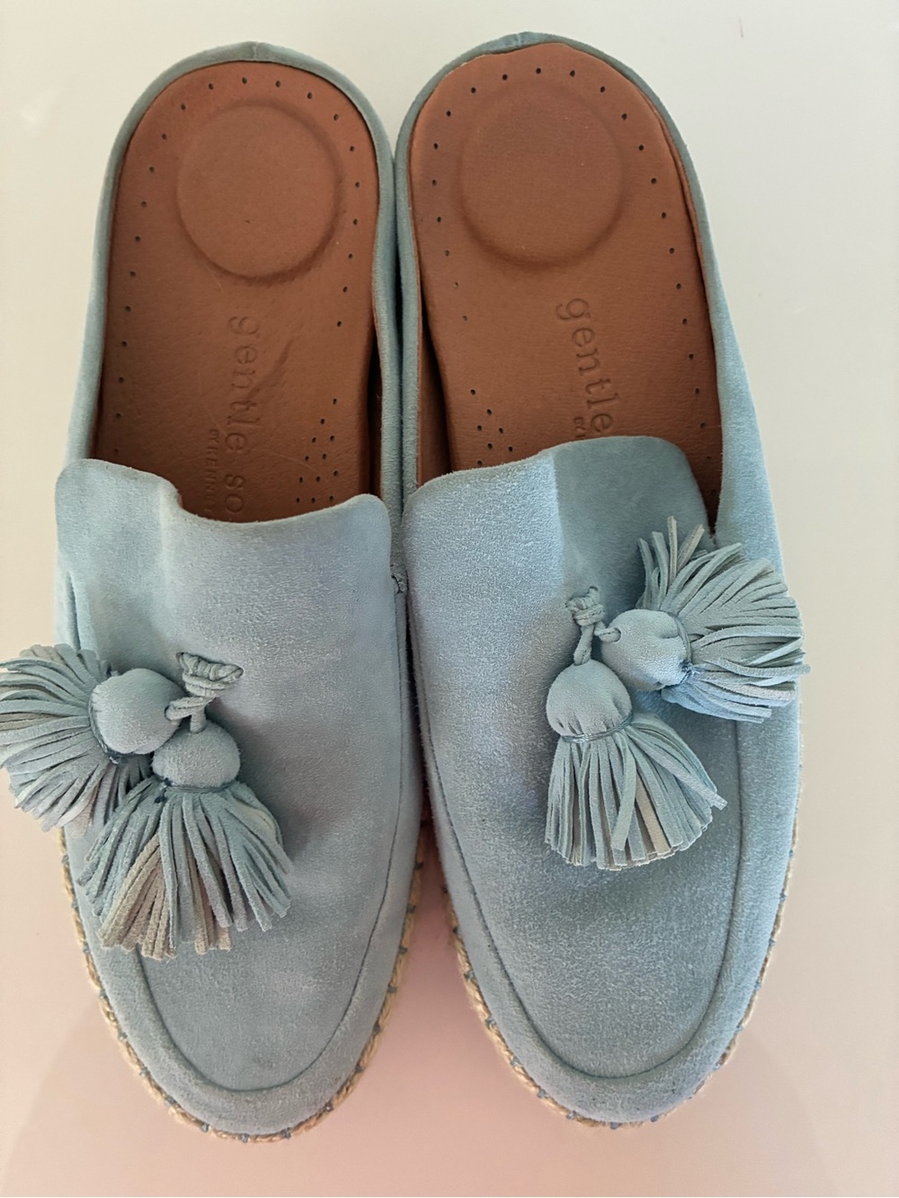 Gentle Souls by Kenneth Cole Women's  Light  Blue Suede Mules Sandals 8.5 NWOB